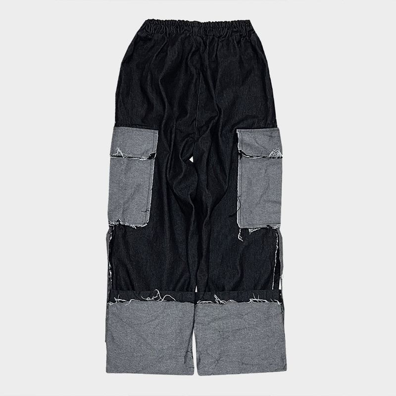 grunge roll-up denim pants_black