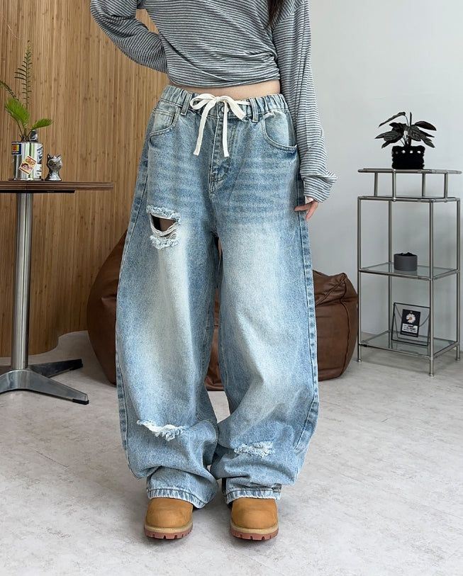 SATIIIZ（サティーズ）の「Lanes Damaged Wide Denim Pants（Pants）」