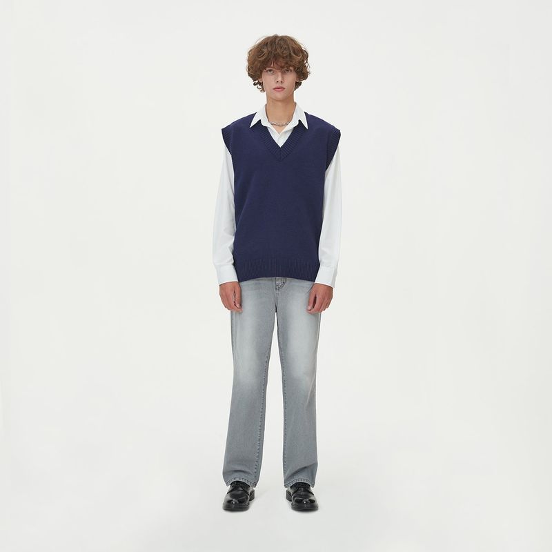 BLONDNINE(ブロンドナイン)の「LAMBSWOOL V NECK KNIT VEST_NAVY(Tops)」