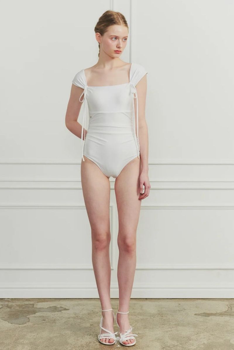DEW COWL SWIMSUIT white