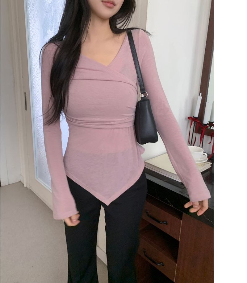 Berre Wrap Shirring Asymmetric Long Sleeve Tee