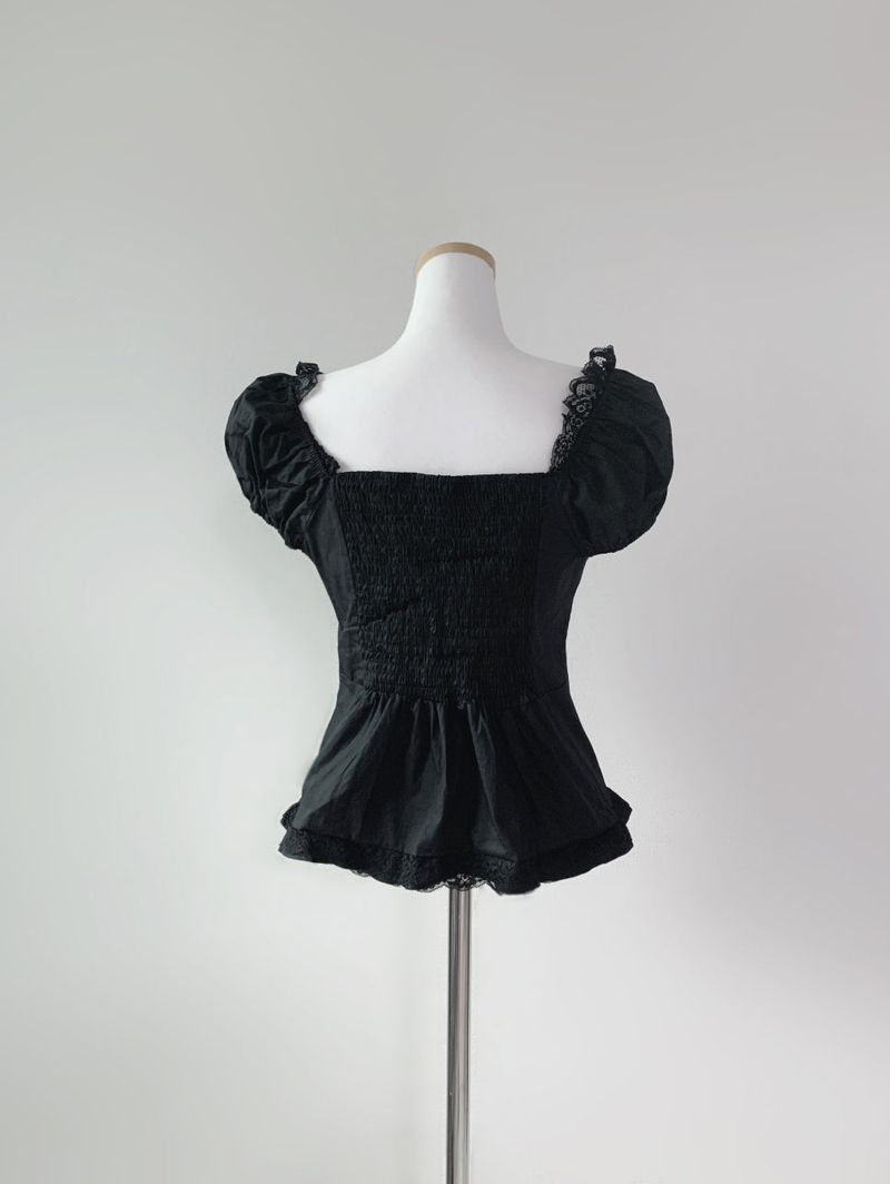 Yuka lace flare black blouse