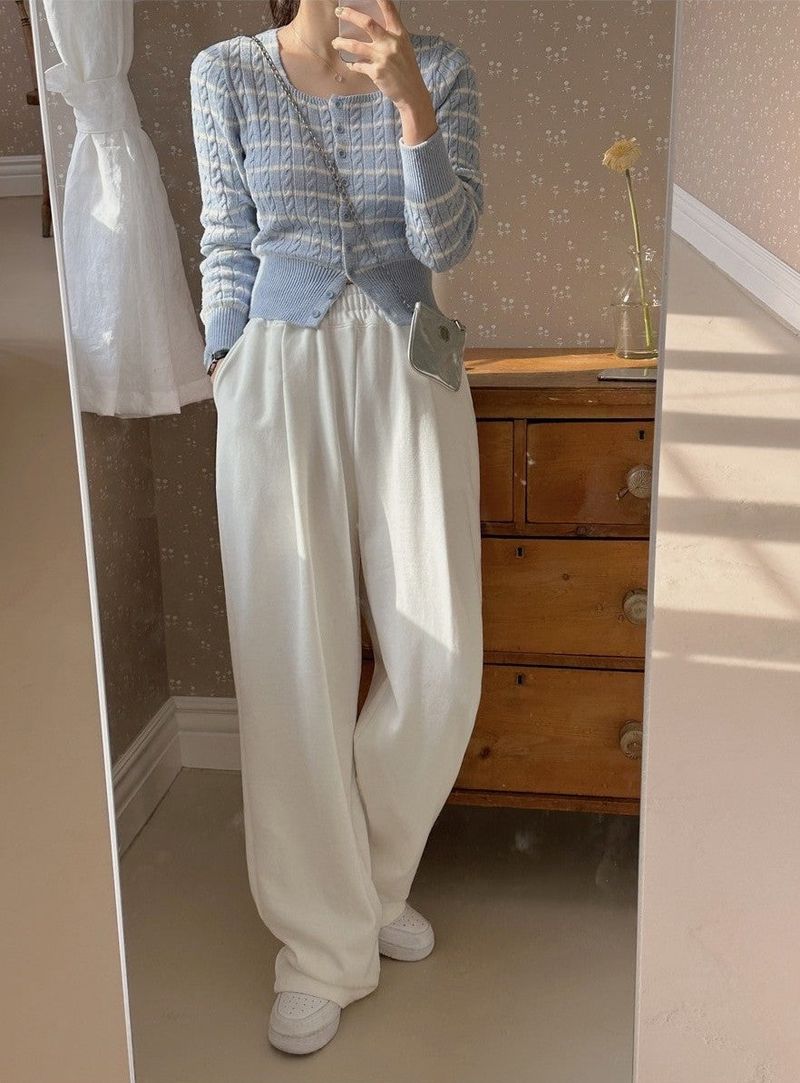 Border Cashmere Cable Knit Cardigan (5color)