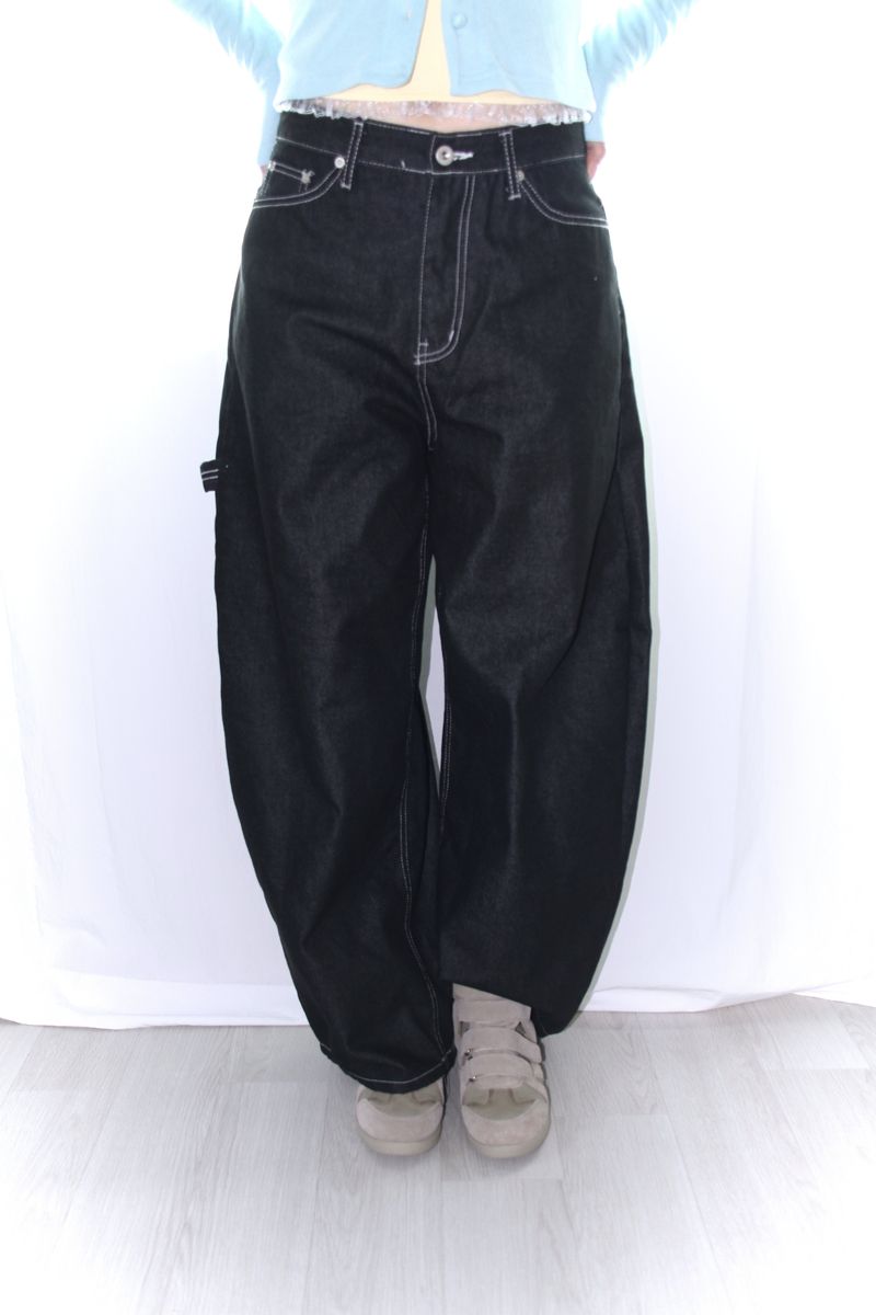Star stitch balloon wide denim pants