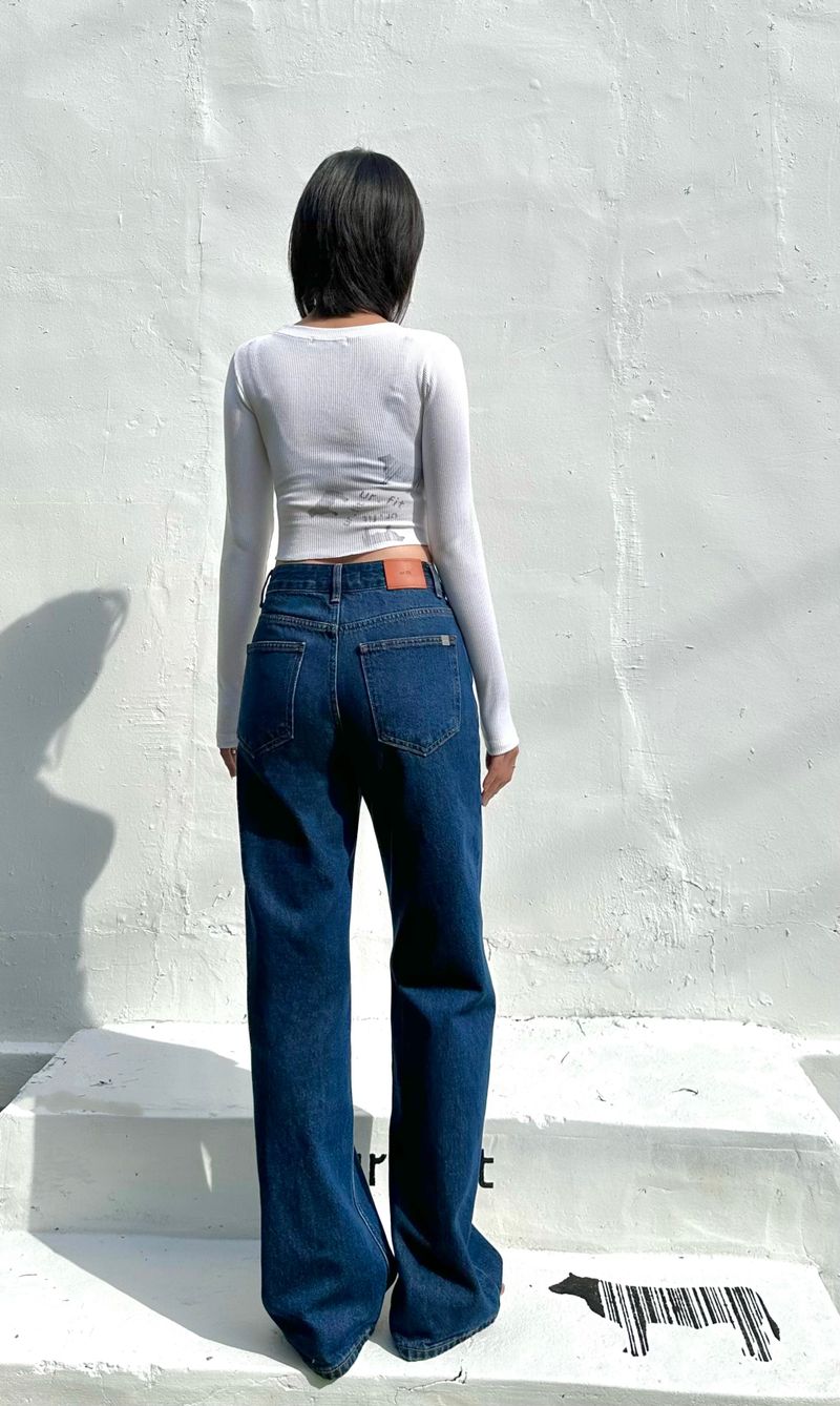 SEMI WIDE DARK BLUE DENIM PANTS code 18306