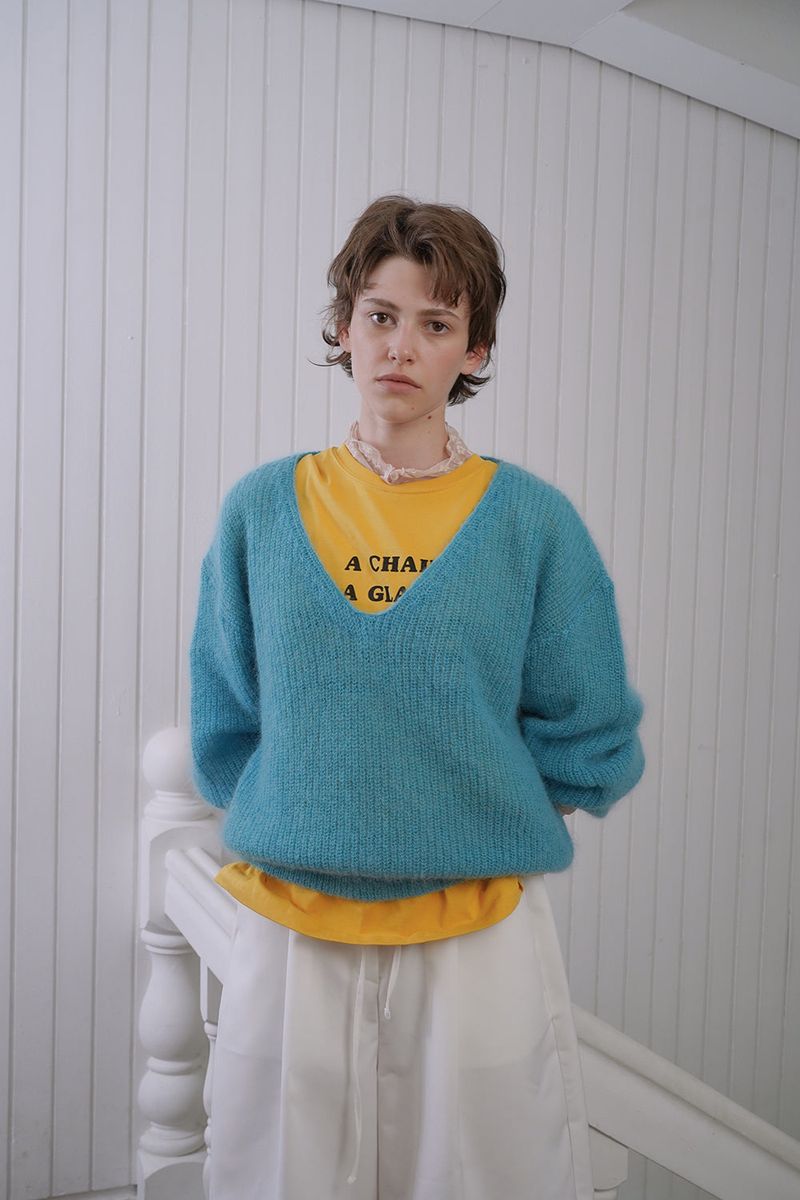 Mohair v-neck knit_teal