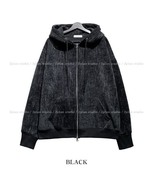 Dets two way velvet hoodie zip-up