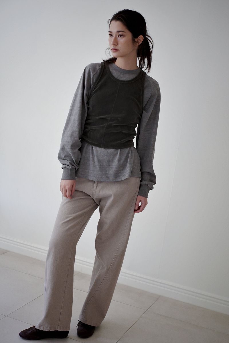 Washed straight leg pants, Beige