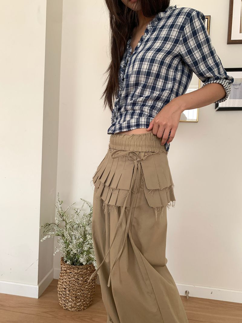 DOUBLE PLEATS LAYERED SKIRT (2C)