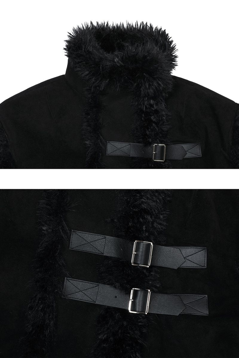 LUNA BELTED SHEARLING JACKET black