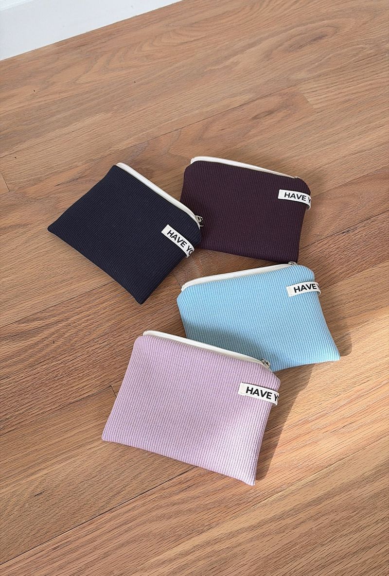 Ribbed flat pouch - deep purple , M size