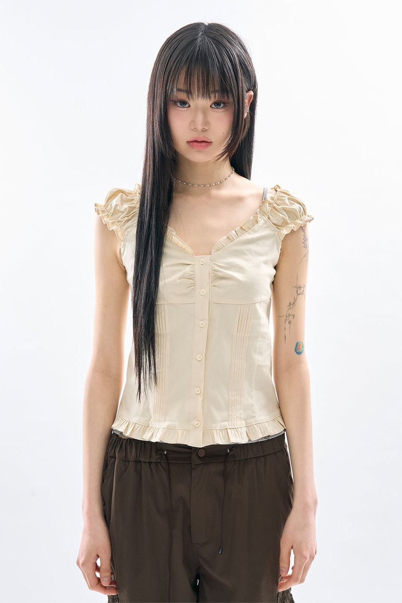 Maria frill puff blouse