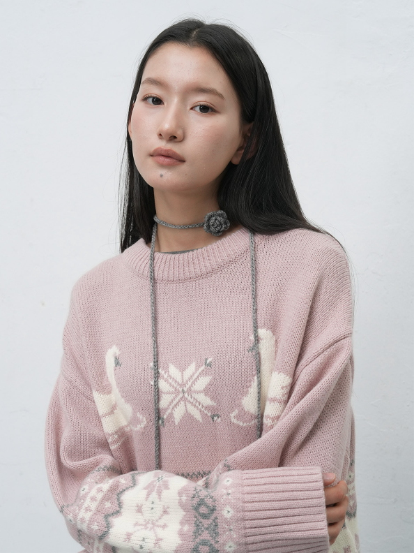 handmade knit flower strap - grey