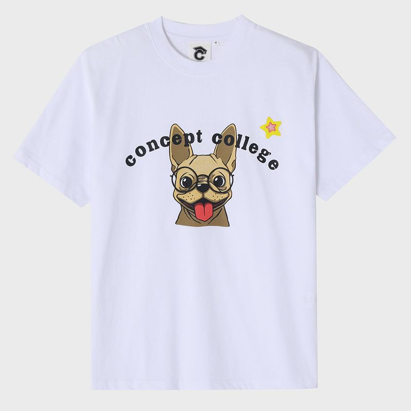 CONCEPT COLLEGE（コンセプトカレッジ）の「Beige Puppy White Short-Sleeved T-Shirt [Unisex]（Tops）」