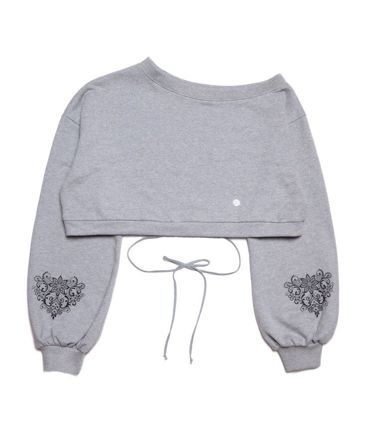 One-Shoulder Crop Sweatshirt-Grey