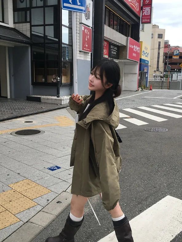 Romon String Hood Pocket Field Jacket