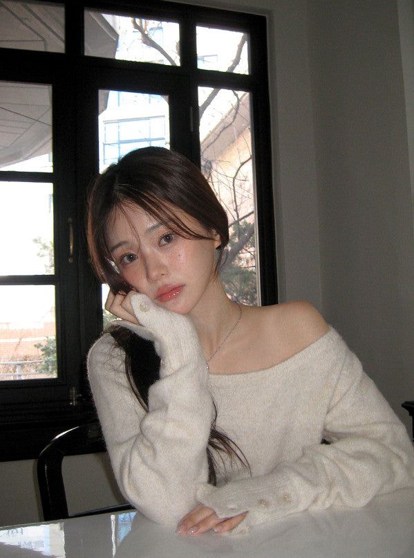 Wool Sleeve Button One Shoulder Knit (4color)