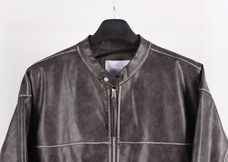 NON COLLAR LEATHER JACKET