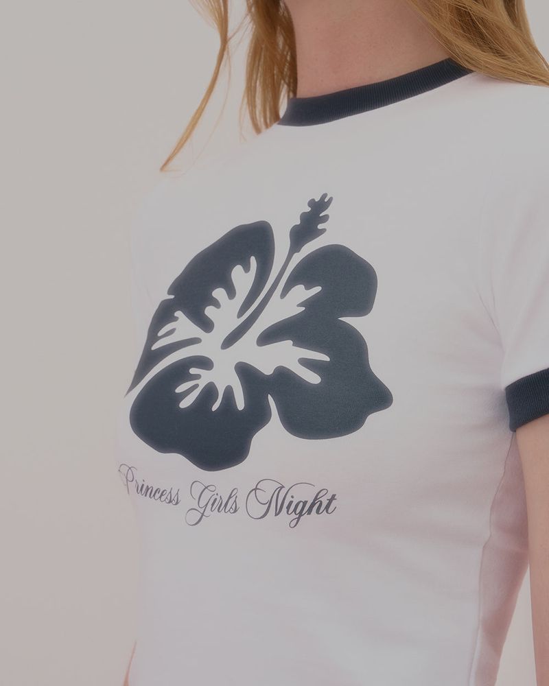 ALOHA FLOWER RINGER CROP TSHIRT-WHITE