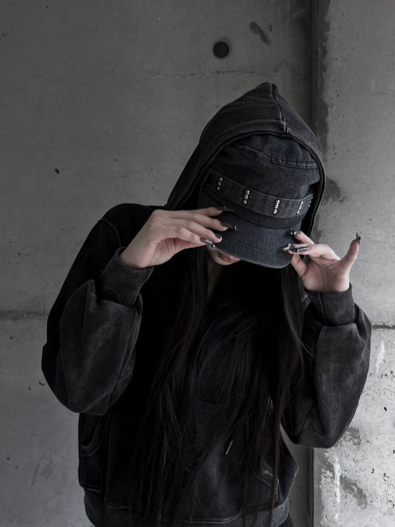 studded denim cap