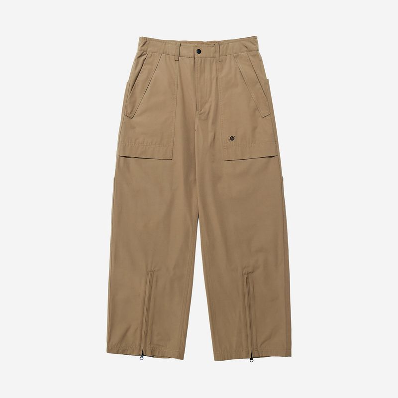 Poly Cotton RIB Track Zip Pants - BEIGE