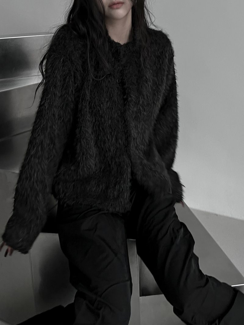 fuzzy airy round knit cardigan (2color)