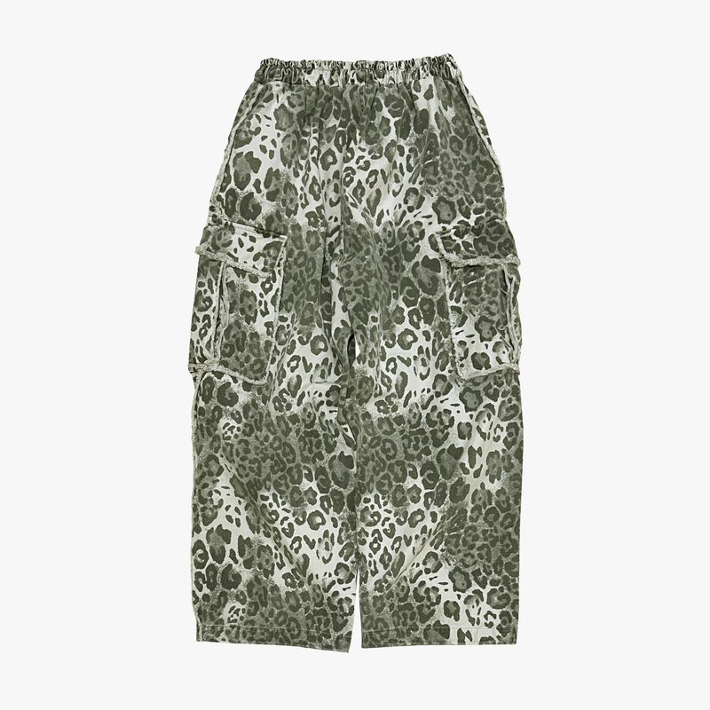 leopard grunge wide pants_grey
