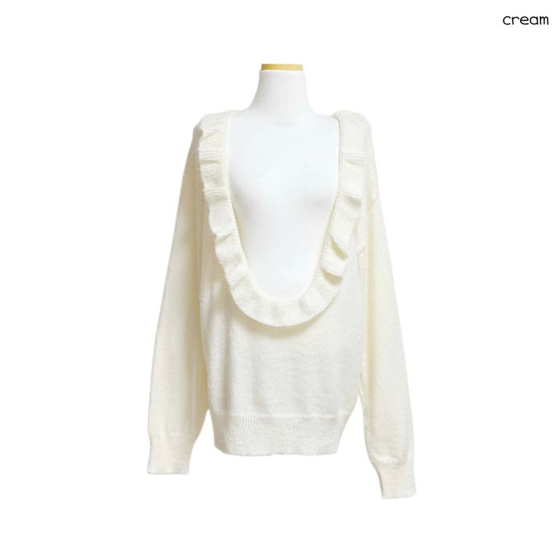 (3color) Frill Deep U-Neck Wool Knit