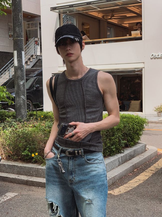 2PLAN(ツープラン)の「Witz Muscle Fit Cut-out Ribbed Sleeveless Top(Tops)」