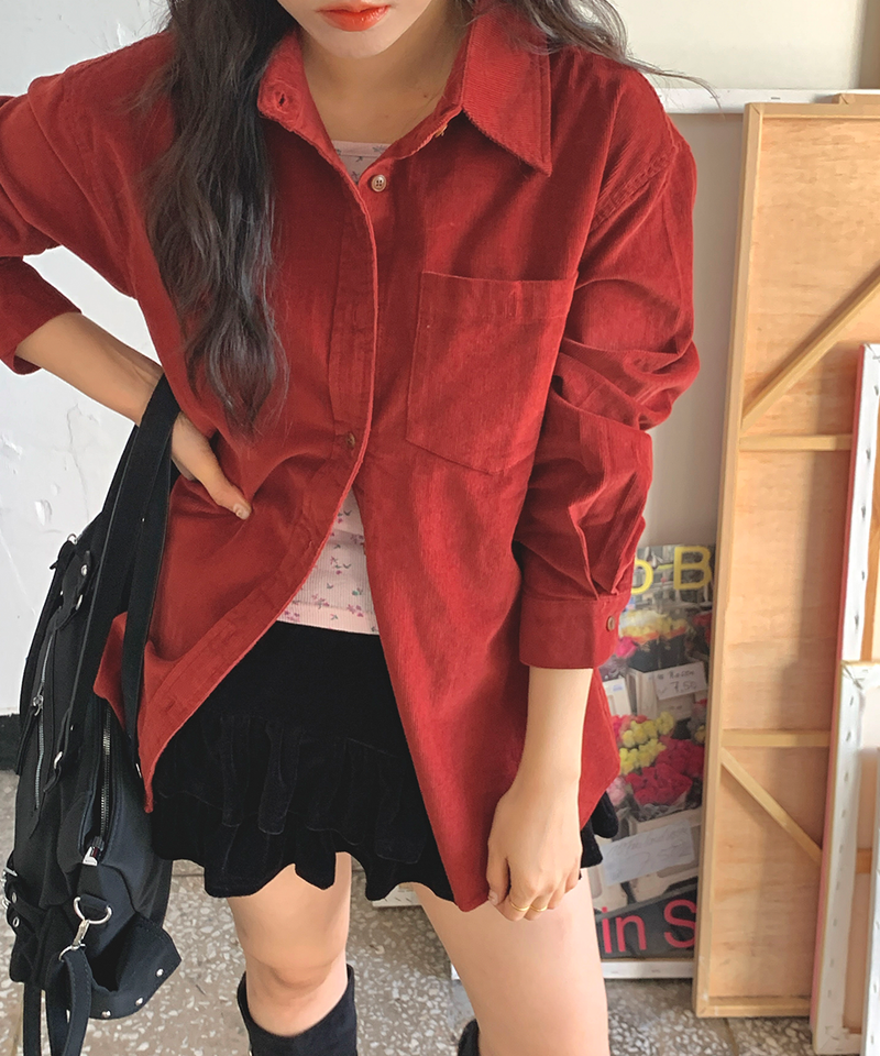 Corduroy Collar Shirt Shirt Blouse Basic Item Cotton