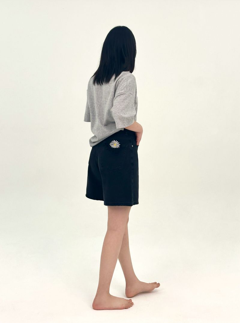 3RD REORDER HIP POCKET EMBROIDERY BLACK DENIM SHORTS LONG VERSION code 25106