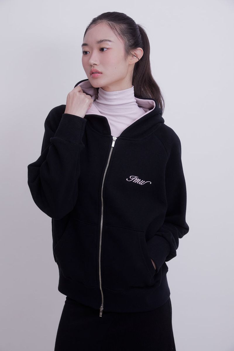 Raglan 2way Hood Zip-up (BLACK)