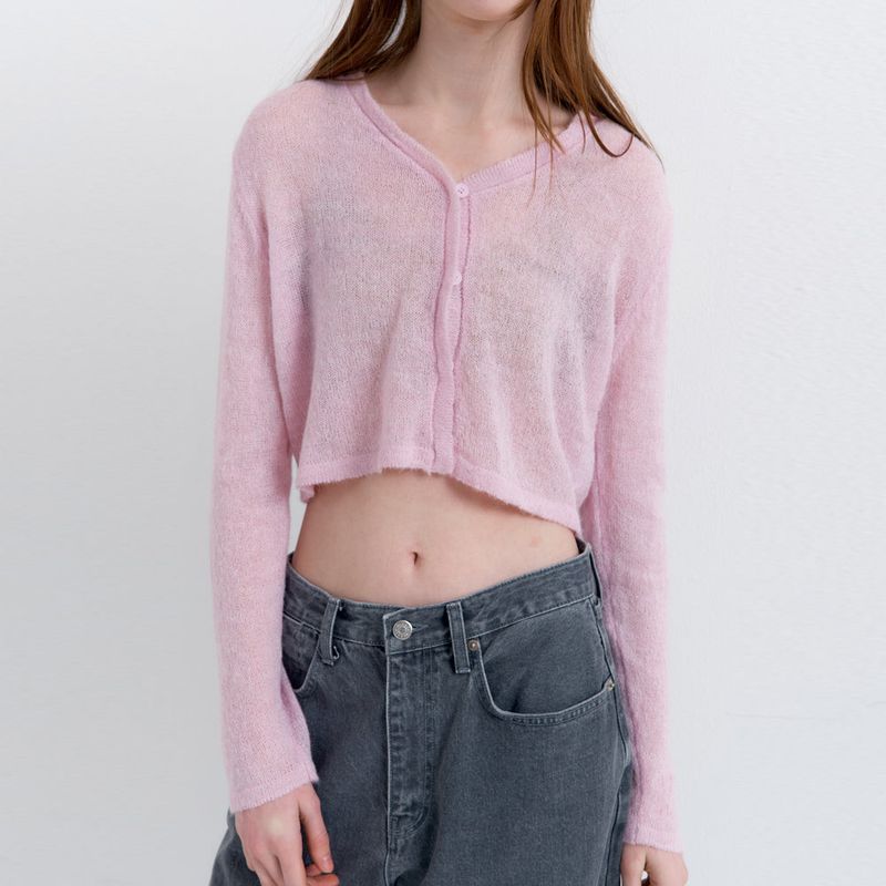 Scarf Set Cropped Knit Cardigan_Pink