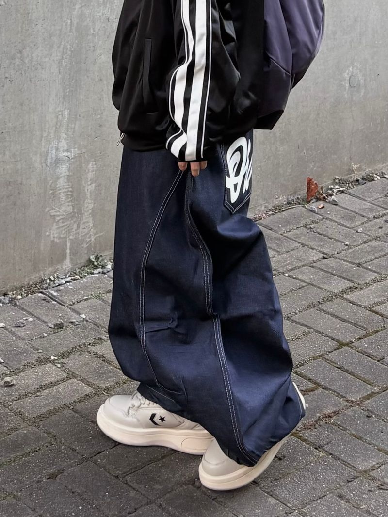 back letter raw denim pants