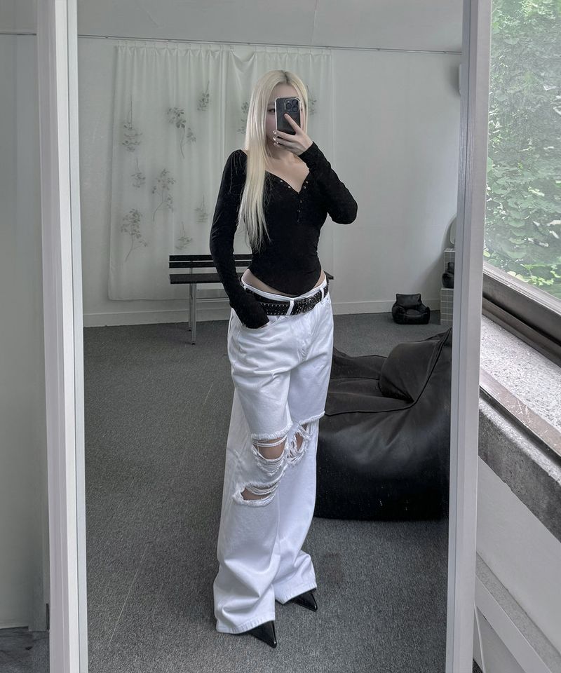 Destroyed White Cotton Pants