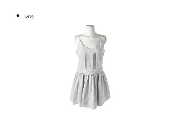 Omk Pintuck V-Neck Flare Sleeveless One Piece