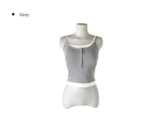 Molan Color Matching Layered Button Cap Sleeveless