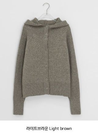 Higanne High Neck Angora Hood Knit Cardigan