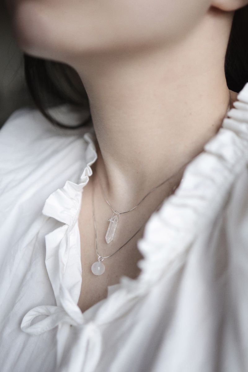Pencil White Crystal Silver 925 Necklace handmade