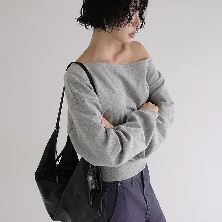 [Loate] One-Shoulder Sweatshirt - 4 Colors