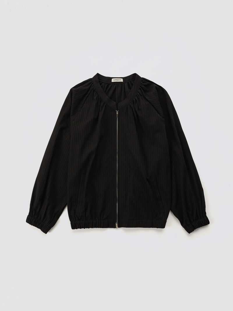 Shirring Zip-up Blouse Jumper_Black