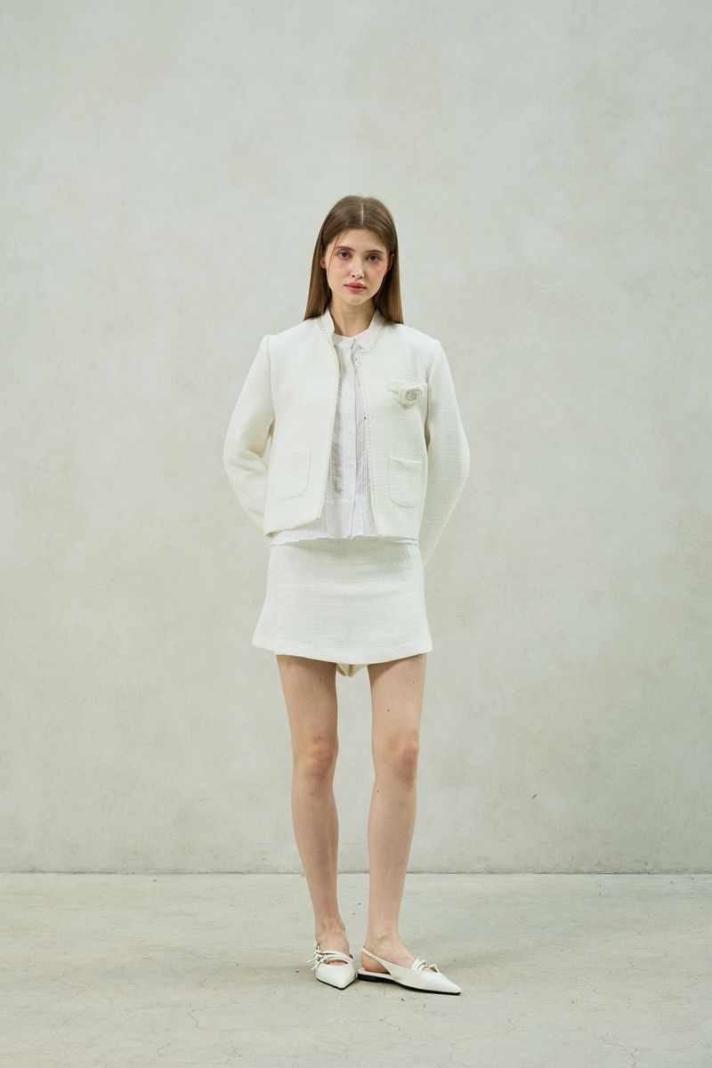AGLOW TWEED SKIRT PANTS / WHITE
