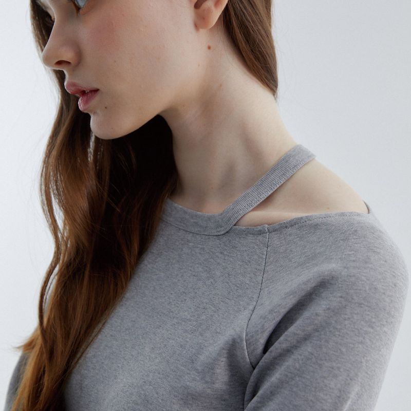 Cut-work T-Shirts Melange Gray