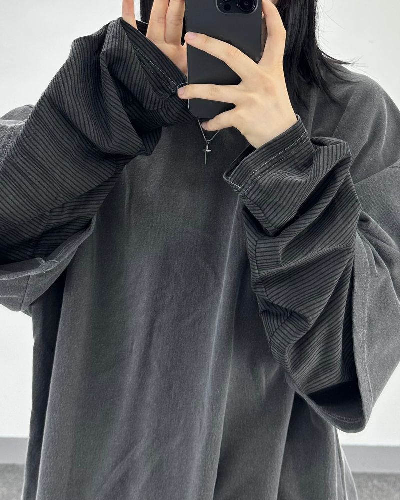 layered pigment stripe long sleeve