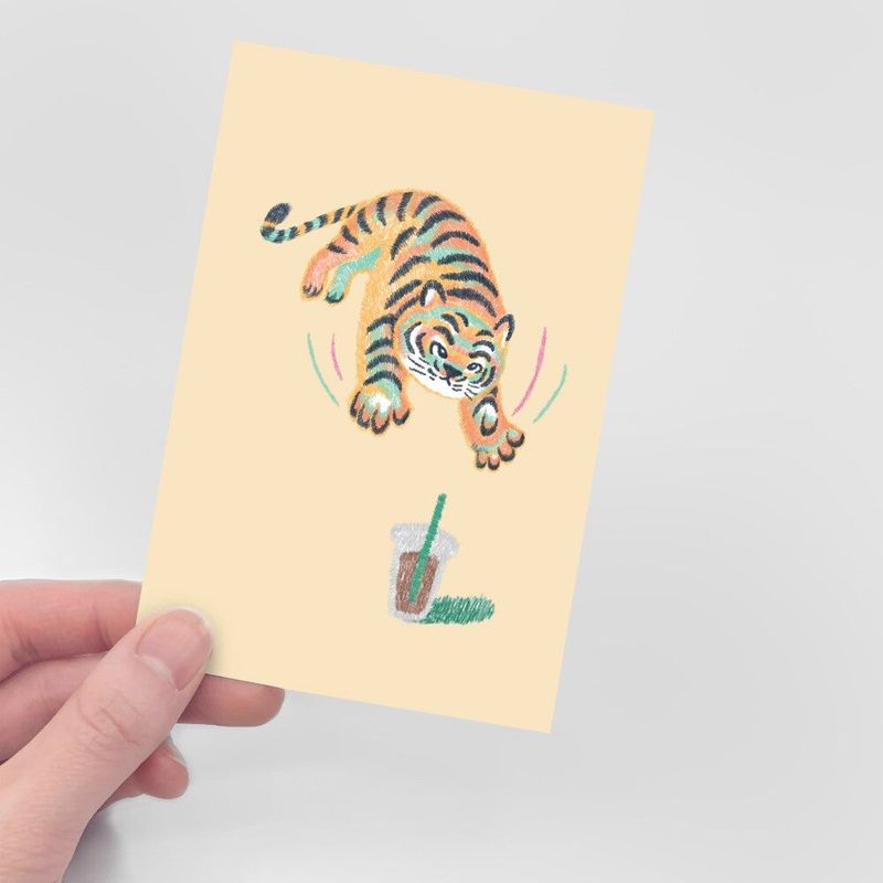 COFFEE HUNTING TIGER POST CARD