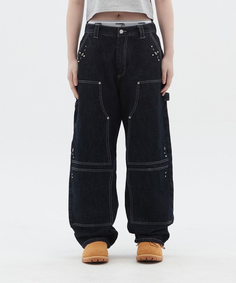 Stud Detail Carpenter Denim Pants_Indigo