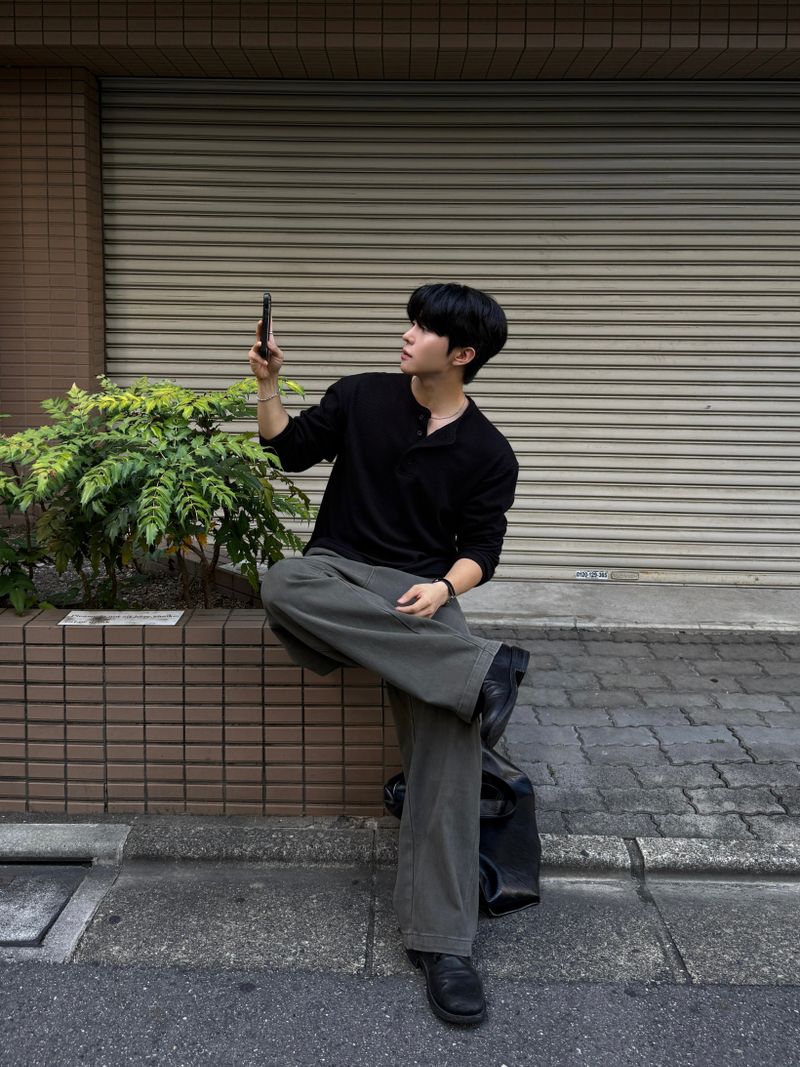 Back pocket dyed barrel denim pants