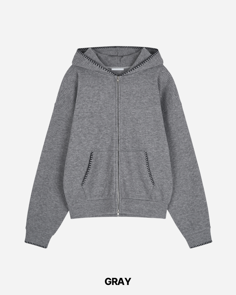 Stitch Knit Hood Zip-up
