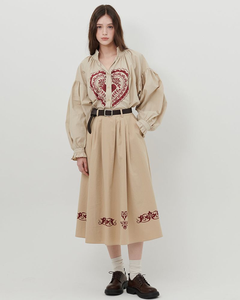 ORNAMENT PRINT MIDI SKIRT [BEIGE]