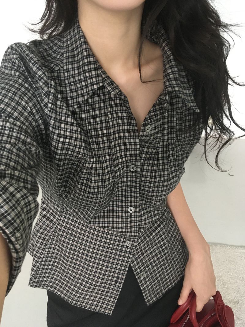 Pintuck Plaid Slim Shirt